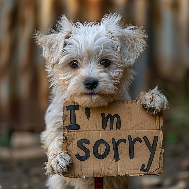 dog with I'm sorry sign