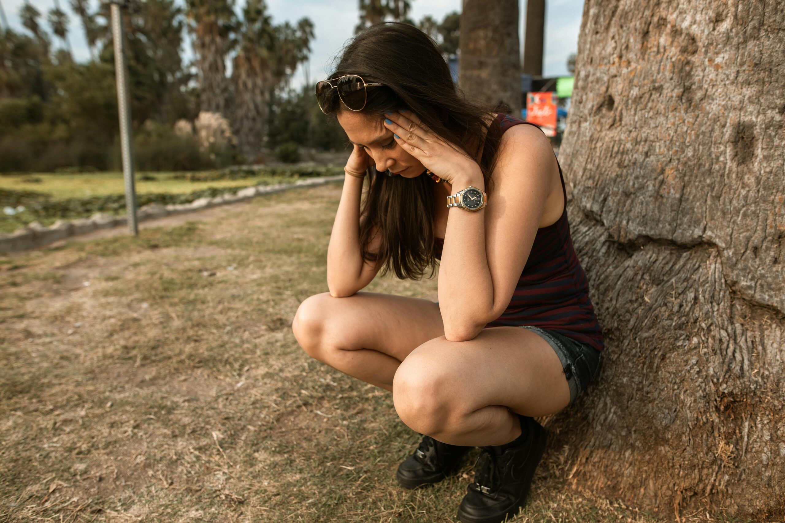 woman with anxiety and headache