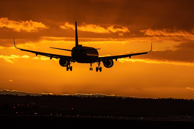 plane landing sunset